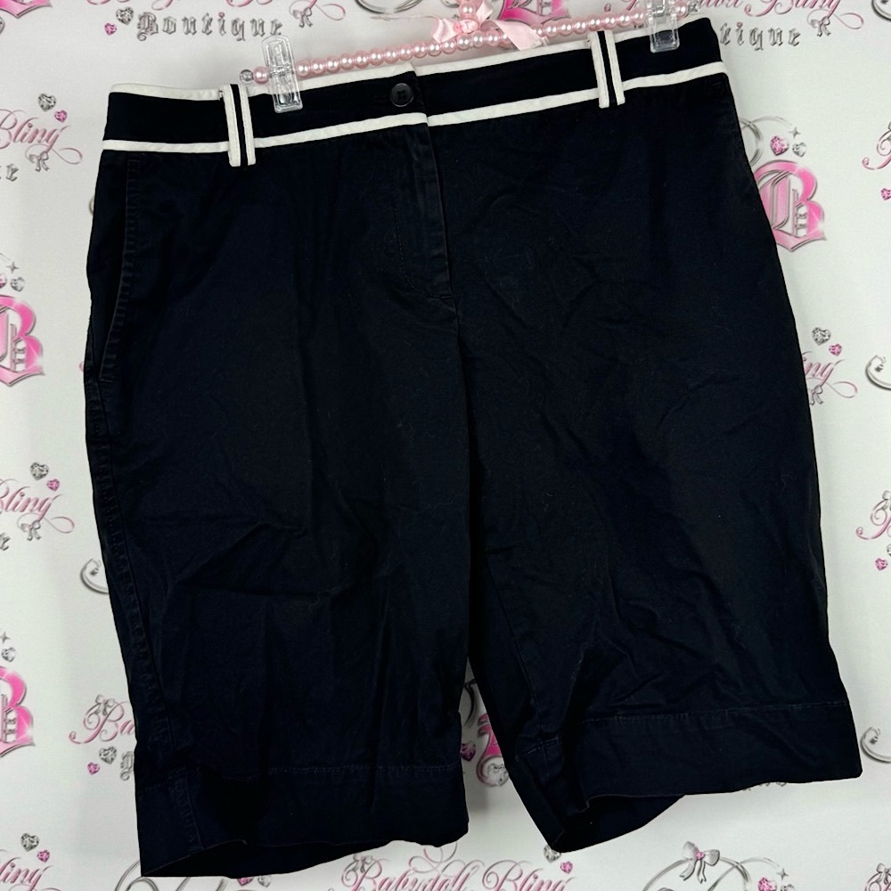 Liz Claiborne Black Shorts with White Accents trim belt loops long shorts